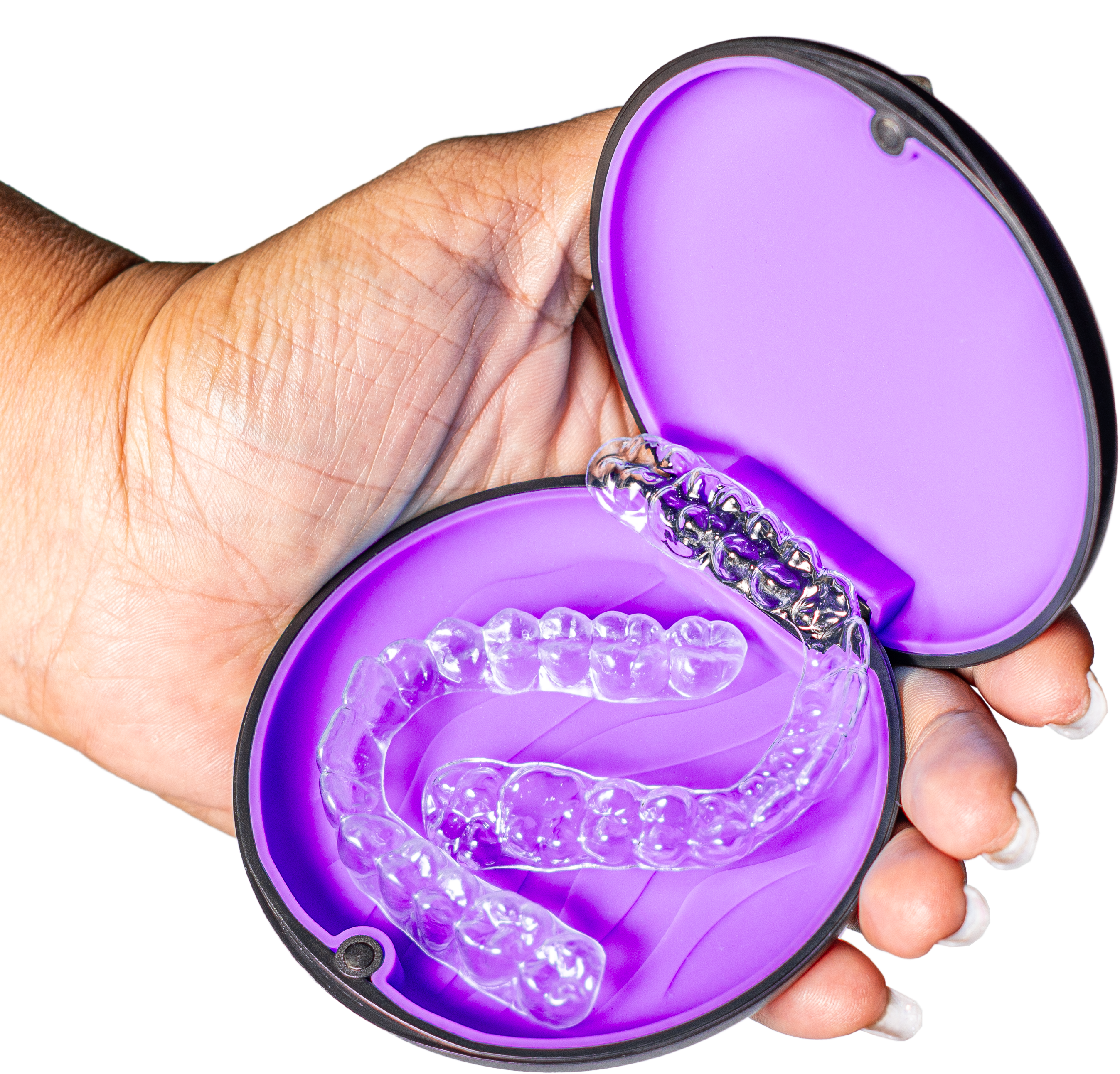 Estojo Beyou Smile aberto com alinhadores transparentes ByFlex